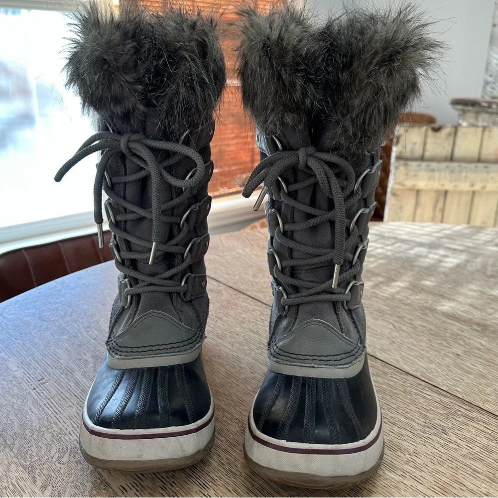 Sorel Joan of Artic Suede Winter Insulated Fur boots Gray Black size 7.5 - Picture 5 of 16